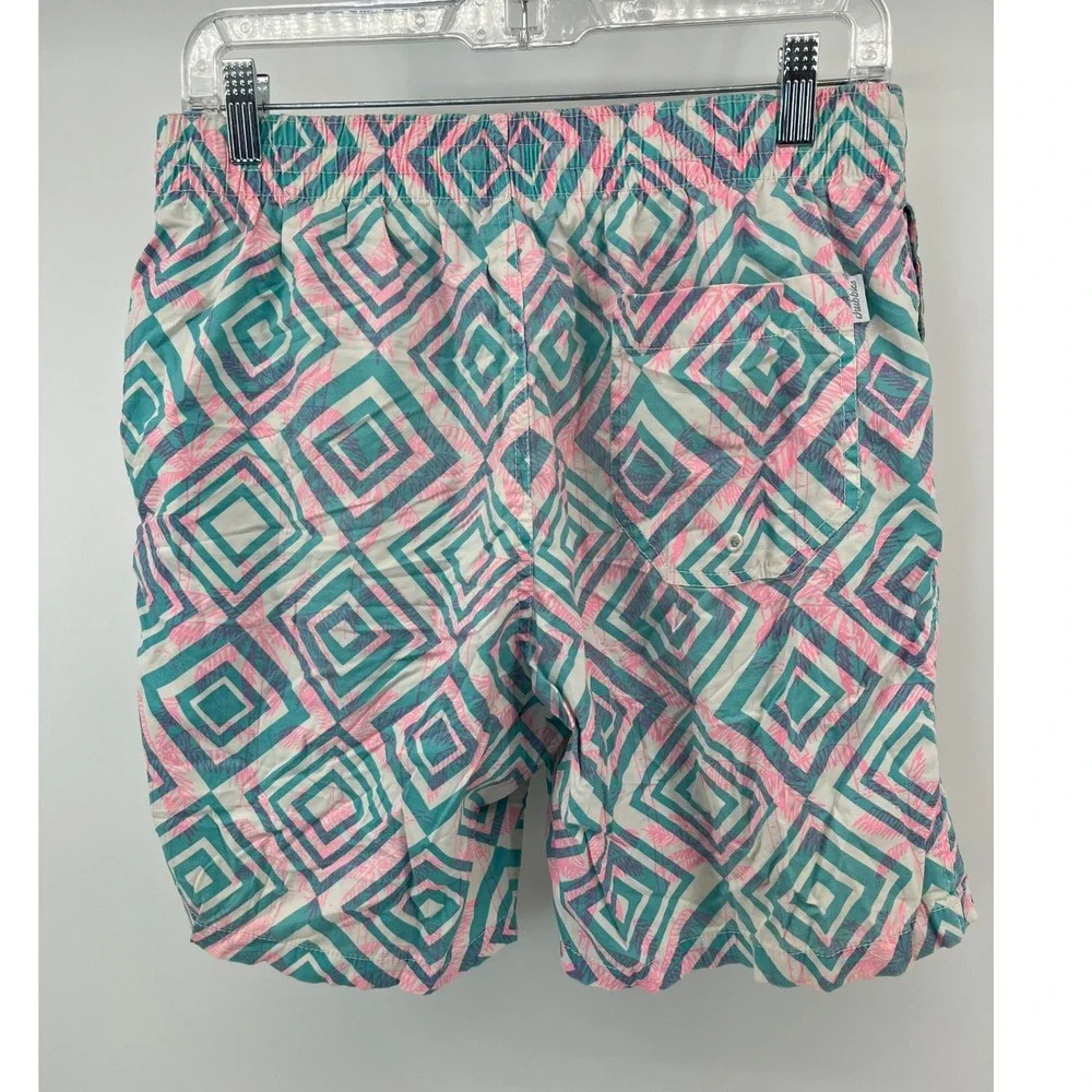 Chubbies Swim Trunks Mens Medium Teal Pink Geometric Diamond Mesh Lined Shorts